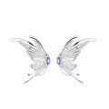 wholesale S925 Sterling Silver Korean Style Butterfly-shaped Earrings with Purple Zircon Accents, Personalized and Fashionable-0-4