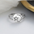 wholesale S925 Sterling Silver Double Layer English Letter Five-Pointed Star Ring Korean Style Creative Petite Design Index Finger Ring for Women-0-1