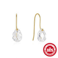 wholesale S925 Sterling Silver minimalist waterdrop single diamond versatile ear hook earrings, elegant and unique-Platinum 925 silver