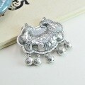 wholesale S990 Pure Silver Vintage Thai Silver Fish Playing with Lotus Pendant for Women, Auspicious and Longevity Lock Sweater Necklace Pendant-0-2