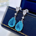 wholesale Sterling Silver Synthetic Paraiba 10*14 Teardrop Ins Simple Live Streaming Best-Selling Earrings-0-2
