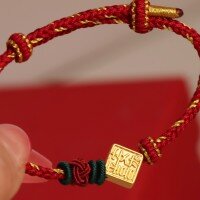 wholesale S925 Sterling Silver Entire Body Red Elk Chinese Zodiac Year Red String Bracelet for Women, Handwoven "Peace and Joy" Chinese Style Accessory-BS0106-Gold Color-Red Rope 925 Silver