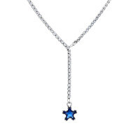 wholesale S925 Sterling Silver Full Diamond Chain Blue Zircon Star Tassel Necklace French Style Small Luxe Wind Versatile Necklace-266L/approximately 9.48g 925 silver