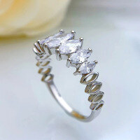 wholesale S925 Silver with Diamond Marquise Row Ring, Index Finger Ring, Personalized Design Band, Korean Style Minimalist Elegant-White No. 8