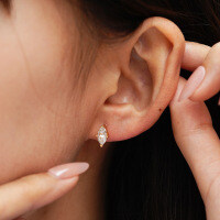 S925 Silver Euro-Style Laser-Drilled 0.5ct Marquise G Color Moissanite Ear Cuff Stacking Earrings-Setting with 1CT high carbon diamond