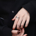 wholesale S925 Sterling Silver European and American Minimalist Style Wide Wave Pattern Double-Layer Hollow Adjustable Ring-0-2