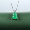 S925 Sterling Silver Natural Green Chalcedony Agate Gourd Necklace Pendant-0-2