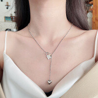 wholesale S925 Sterling Silver Lock-shaped OT Buckle 3D Heart Necklace, New Ins Versatile Necklace-296L/approximately 9.5g 925 silver