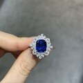 wholesale S925 silver high-end ring with Yuntong Jewelry's new elegant 55-carat lab-grown sapphire cushion-cut jewelry set-0-6