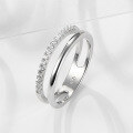 wholesale S925 Sterling Silver Micro-Paved Zirconia Double Row Ring, Fashionable Commute OL Classic Trend Versatile High-End Ring Accessory-0-3