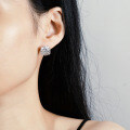 S925 Silver Four-Prong Stud Earrings with Square Emerald Moissanite-0-3