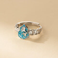wholesale S925 Sterling Silver Fresh and Sweet Ins Style Designed Inlaid Diamond Ginkgo Blue Gourd Ring R02743-0-2