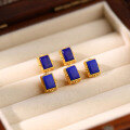 wholesale Gold-plated 925 ancient silver fittings set with natural rectangular lapis lazuli spacer beads, back cloud pendant for DIY jewelry accessories-0-1