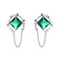 wholesale S925 Sterling Silver Emerald-Cut Green Zircon Chain Tassel Drop Earrings Vintage Elegant Statement Ring for Women-129FR/approx. 3.8g/pair 925 silver
