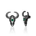 wholesale S925 Silver Designer-style Shan Hai Jing Bull Head Earrings Dark Retro Style High-end Green Agate Ear Studs Earrings-0-4