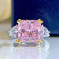 wholesale S925 Silver New High Carbon Diamond 5 Carat Square Cushion Cut Yellow Pink Simulated Diamond Ring for Women-0-6