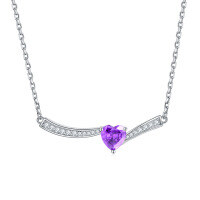 wholesale S925 Sterling Silver Aquamarine Ocean Heart Pendant Necklace, Women's Unique Design Blue Gemstone Collarbone Chain Wholesale-Medium purple blue 925 silver