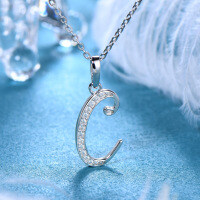 Metal Alloy Creative 26-Letter Simple Moissanite Necklace with Advanced Group Setting-Style C [Clearance Sale with Free Shipping]  925 Silver