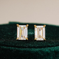 Sterling Silver Moissanite Earrings, Emerald-Cut Rectangle, Light Luxury, Cross-Border Wholesale.-Set with 1CT high-carbon diamonds  925 silver