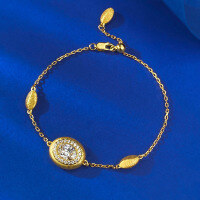 wholesale Metal: S925 Sterling Silver Gold Plated Vintage Beaded Retro Stretch Bracelet Adjustable Pigeon Egg Bracelet Flowing Golden Years-B131 Gold Bracelet [Adjustable]  925 Silver