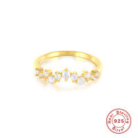 wholesale S925 Sterling Silver Creative Irregular Single-Row Diamond Ring, Korean Style Trendy Index Finger Ring-Gold No. 6