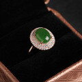 wholesale 925 Sterling Silver Inlaid with Hetian Jade Ring for Women, Personalized Rose Gold Green Jade Adjustable Ring, Jasper Ring with Diamond Accents-0-1