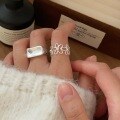 wholesale S925 Sterling Silver Korean Style Floral Ring for Women, Light Luxury Fashion Geometric Stone Setting Versatile Band-0-2