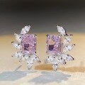 wholesale S925 Sterling Silver TikTok Viral Radiant Cut Stud Earrings Zirconia High Carbon Diamond Ice Cut Wholesale-0-1