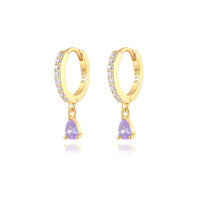 wholesale Brass Luxury High-end Crystal-embellished Colored Teardrop Ear Cuffs,ins。-Gold-Purple Diamond