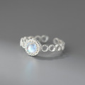 wholesale S925 Sterling Silver Vintage-Inspired Minimalist Design Openwork Round Ring with Small Fresh Iridescent Glass Ring R02883-0-1