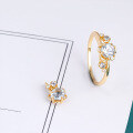 wholesale [K]S925 Sterling Silver Plated with Gold, Summer New Natural Sky Blue Topaz Flower Ring, Fresh and Elegant Women's Ring-0-1