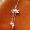 wholesale Silver Makers S999 Two Lives of Joy Lotus Tassel Necklace for Women, Chinese Style Minimalist Luxury Small Brand New Designer Collarbone Chain Trendy-0-2