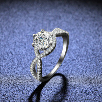 S925 Sterling Silver Moissanite Ring, High-End Ladies' Hollow Six-Claw Classic Proposal-1 carat (empty)  20 yards