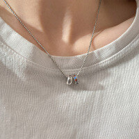 wholesale S925 silver Nalan literary retro niche design exquisite vintage-style color diamond letter circle necklace Y02121-S925 Silver Necklace 925 Silver