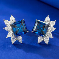 wholesale S925 Silver European and American New Style 8*8mm Royal Blue High Carbon Diamond Small and Versatile Daily Live Streaming Best Seller-E345 Royal Blue 925 Silver