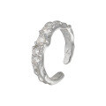 wholesale S925 Sterling Silver JF883 Original Niche Design Asymmetric Textured Minimalist Style Zirconia Inlaid Ring for Women-0-5