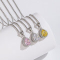 wholesale S925 Sterling Silver with Icy Cut Teardrop Shape High Carbon Diamond Pendant in Light Pink and Yellow Diamond Choker Necklace for Women-0-0