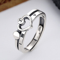 wholesale S925 Sterling Silver Retro Korean Style Minimalist Heart Ring Ins Fashion Trend Minimalist Index Finger Ring for Women-008J/approx. 3g Adjustable opening