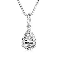 Sterling Silver Fashion Pendant Necklace with Moissanite-Luxury Teardrop Necklace [White Gold] 6x9mm  925 Silver