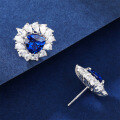 wholesale S925 sterling silver wholesale factory elegant earrings set with 5A high-carbon diamond blue sapphire red ruby stud earrings love heart-0-3