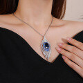 wholesale S925 Sterling Silver Full Diamond Pigeon Egg Collarbone Necklace for Women, Cross-Border European and American Style, Wholesale Blue Gemstone Pendant, New Factory Collection-0-1
