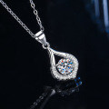 Sterling Silver Moissanite Teardrop Pendant Necklace with Diamond Accents-0-1
