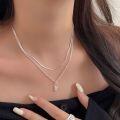 wholesale S925 Sterling Silver Double-Layer Snake Bone Chain Necklace for Women, Korean Spring and Summer New Style, Xiaohongshu Viral Stackable Collarbone Necklace-0-2