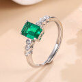 wholesale S925 sterling silver plated with 18K gold 1-carat emerald ring, open adjustable ring for women, lab-grown green gemstone jewelry-0-1