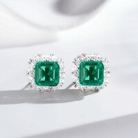 wholesale S925 Sterling Silver Earrings for Women, Fully Paved with Zircon and Emerald Inclusions, Banquet Set Earrings, Direct from Manufacturer-Emerald Cotton-ED115 925 Silver