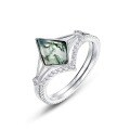 wholesale S925 Silver European and American Style Geometric Moss Agate Ring with Natural Green Moss for Stacking, Cross-Border Hot Purchase-0-4