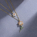 wholesale 925 Sterling Silver Double Layer Sunflower Necklace Summer Design Niche Flower Collarbone Chain New-0-2
