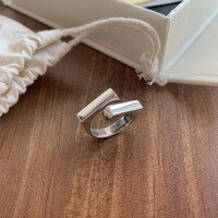 wholesale S925 Sterling Silver Korean Minimalist Interlocking Rectangular Block Architectural Ring, Fashion Niche Design, Minimalist Style Openable Finger Ring-Silver Adjustable opening