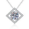 925 Sterling Silver 1-Carat Moissanite Square Pendant Necklace-0-3