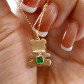 wholesale S925 Sterling Silver Red Elk Mini Cute Bear Emerald Necklace for Women, Small Pendant Design Collarbone Chain-0-0